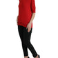 Red Silk Crew Neck Short Sleeves T-shirt Top
