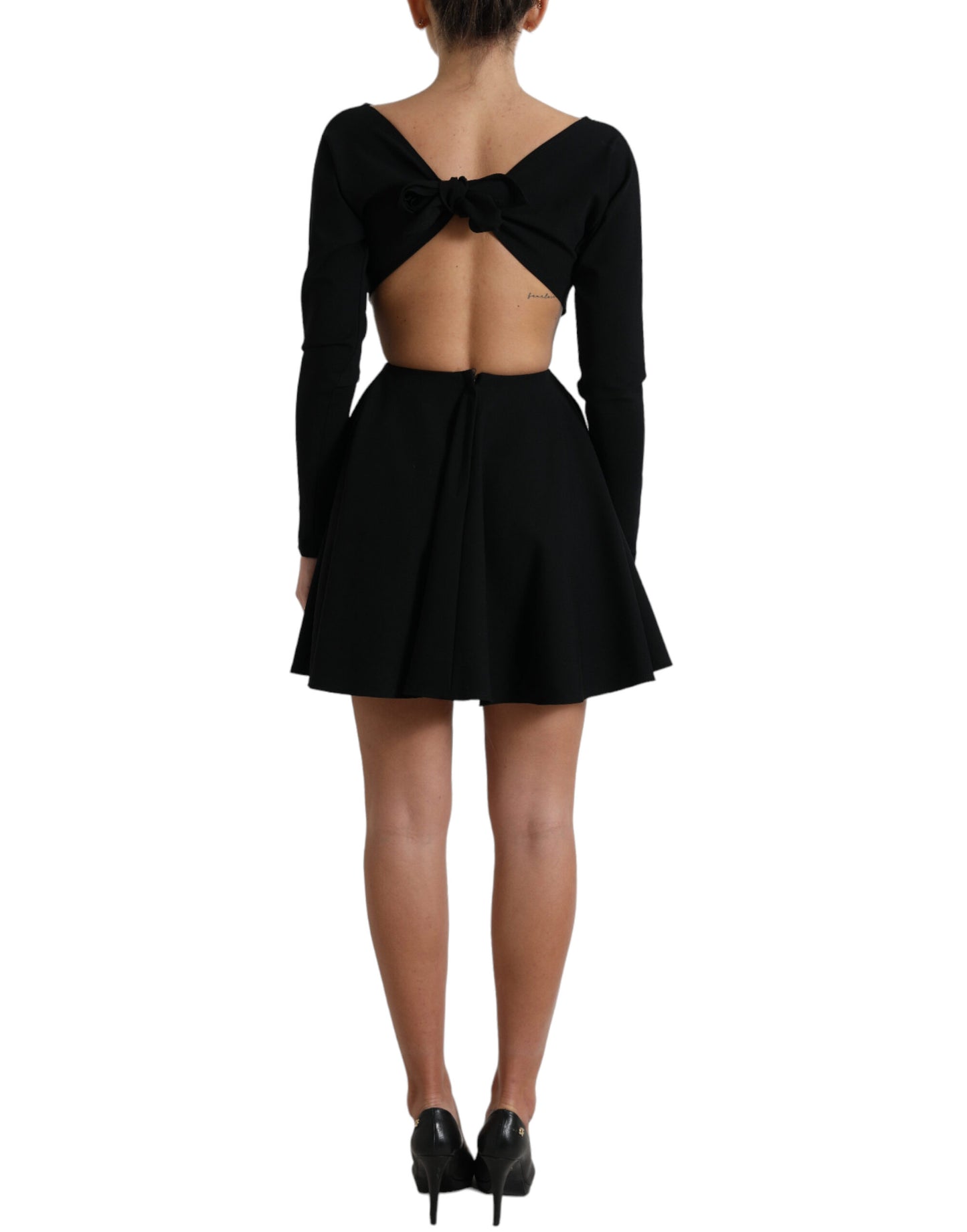 Black Viscose Cut Out A-line Long Sleeves Mini Dress