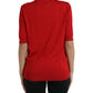 Red Silk Crew Neck Short Sleeves T-shirt Top