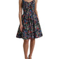 Black Polyester Floral A-line Sleeveless Mini Dress