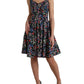 Black Polyester Floral A-line Sleeveless Mini Dress