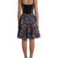 Black Polyester Floral A-line Sleeveless Mini Dress
