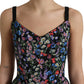 Black Polyester Floral A-line Sleeveless Mini Dress