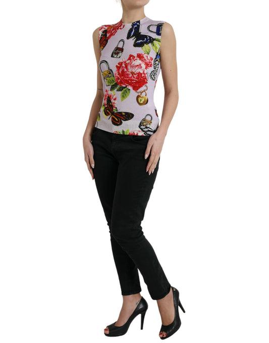 Multicolor Floral Padlock Butterfly Tank Top