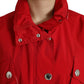 Red Polyester Hooded Button Rain Coat Jacket