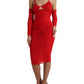 Red Nylon Stretch Cut Out Midi Dress