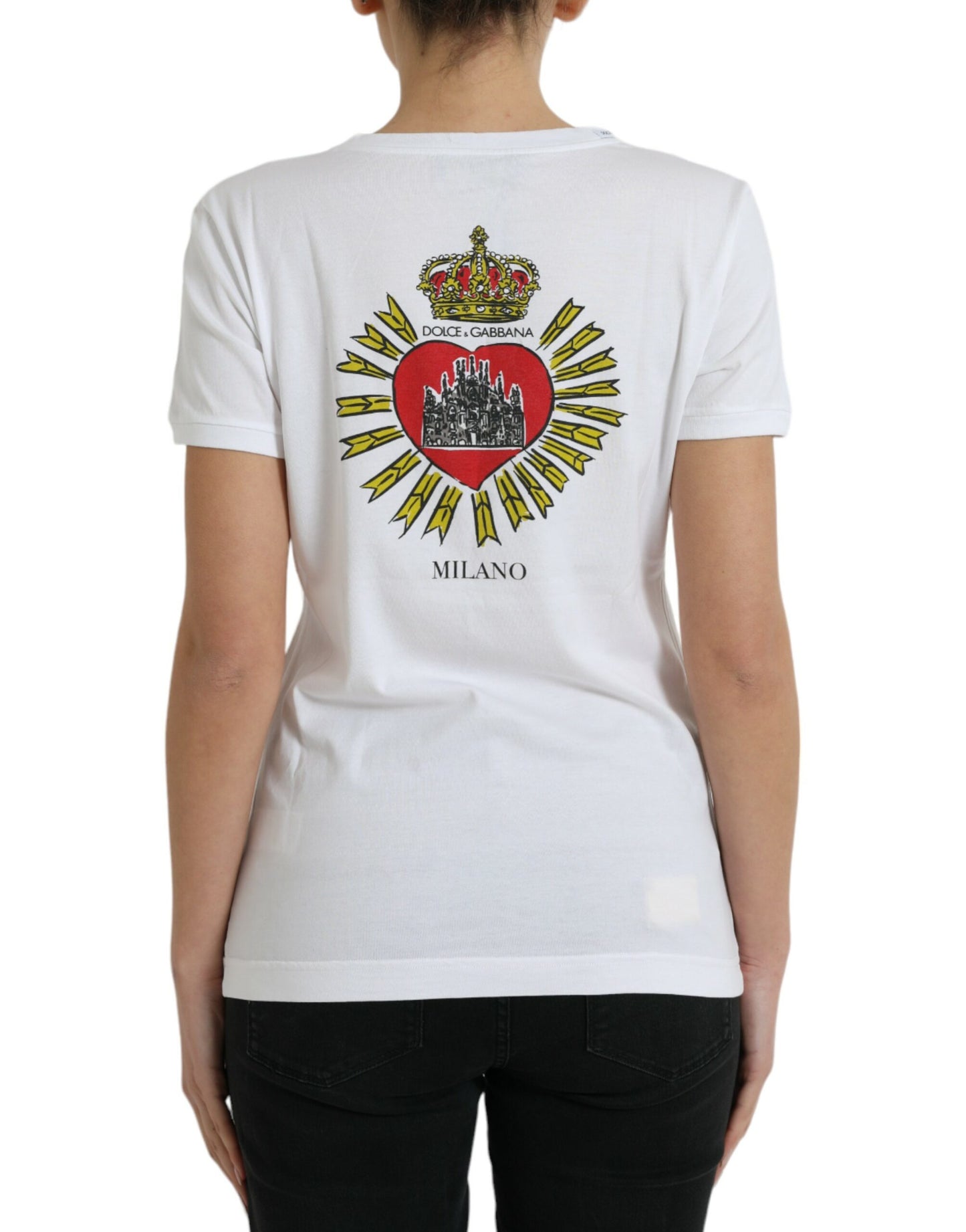 White Sacred Heart Print Round Neck T-shirt