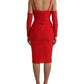 Red Nylon Stretch Cut Out Midi Dress