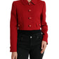 Red Wool Cropped Short Button Coat Jacket