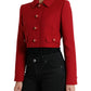 Red Wool Cropped Short Button Coat Jacket