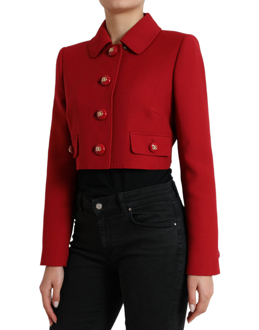 Red Wool Cropped Short Button Coat Jacket