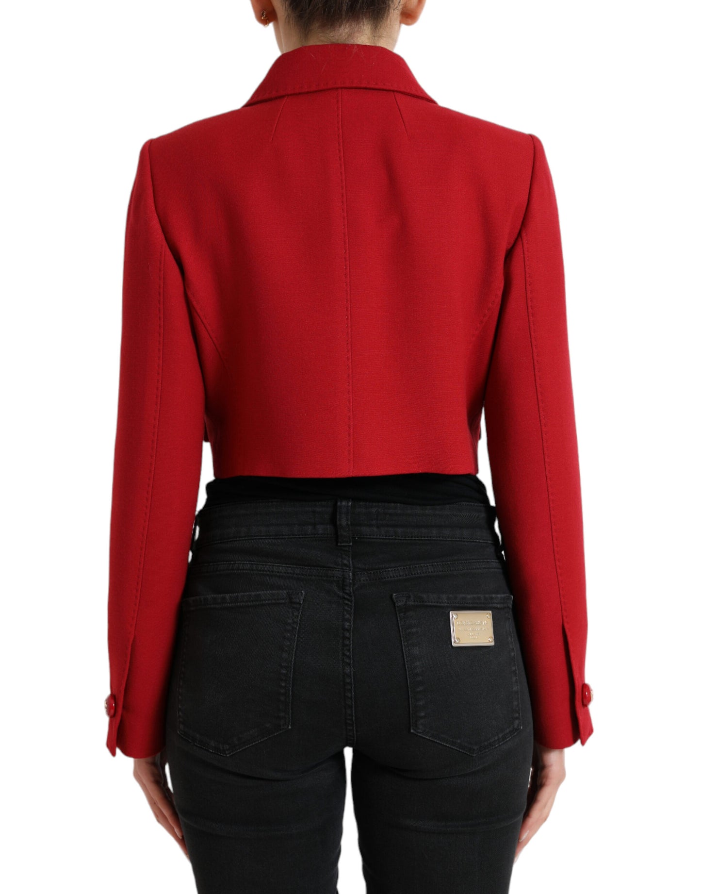 Red Wool Cropped Short Button Coat Jacket