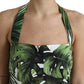 Green Leaf Print Cotton Halter Midi Dress