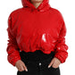 Shiny Red Hooded Cropped Short Coat Jacket