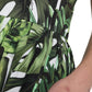 Green Leaf Print Cotton Halter Midi Dress