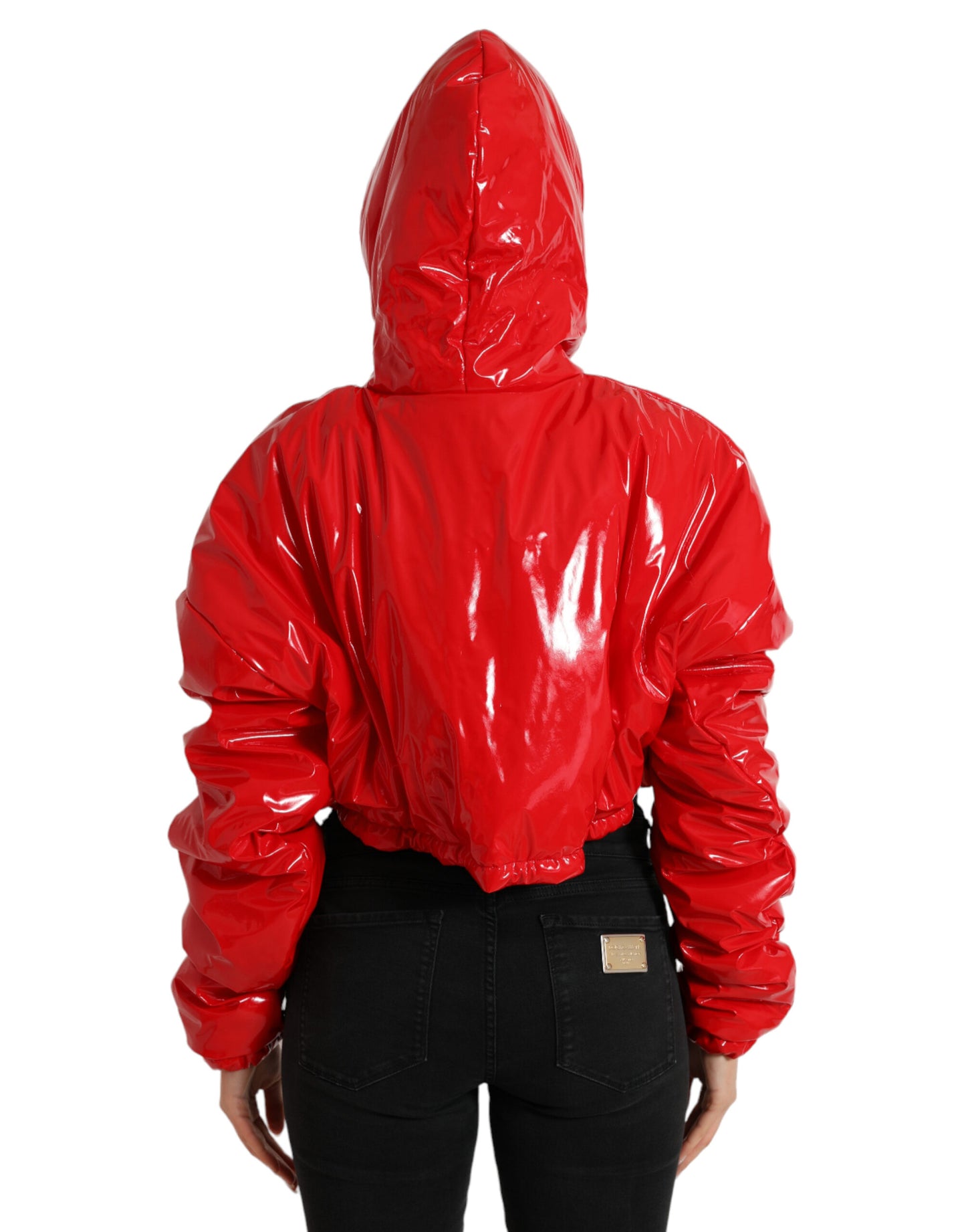 Shiny Red Hooded Cropped Short Coat Jacket