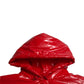 Shiny Red Hooded Cropped Short Coat Jacket