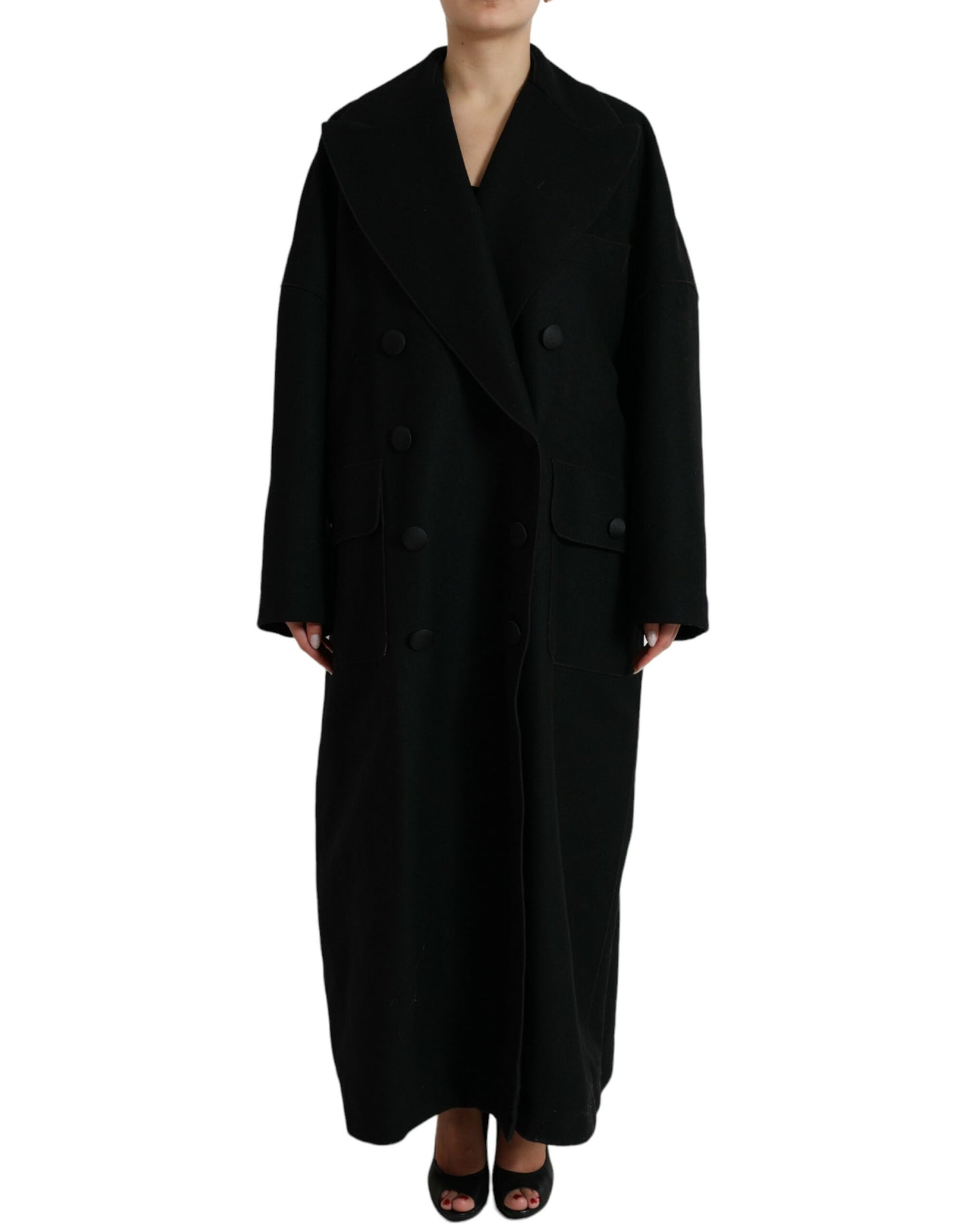 Elegant Black Double-Breasted Trench Coat