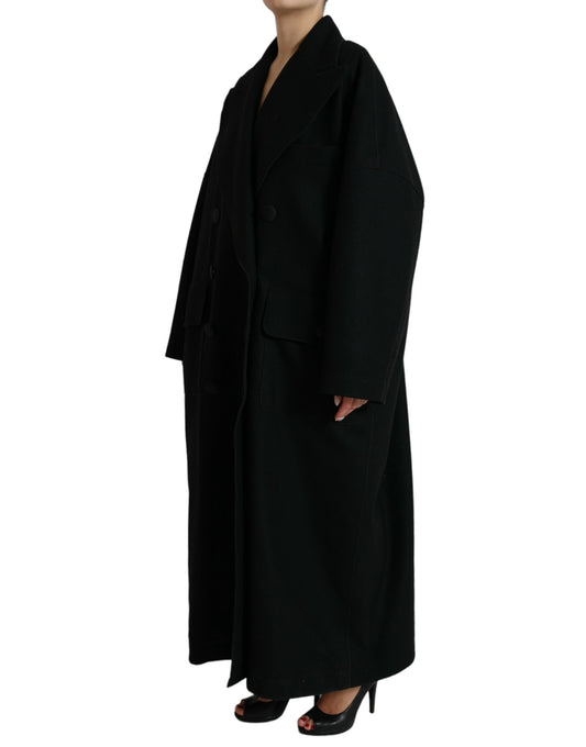 Elegant Black Double-Breasted Trench Coat