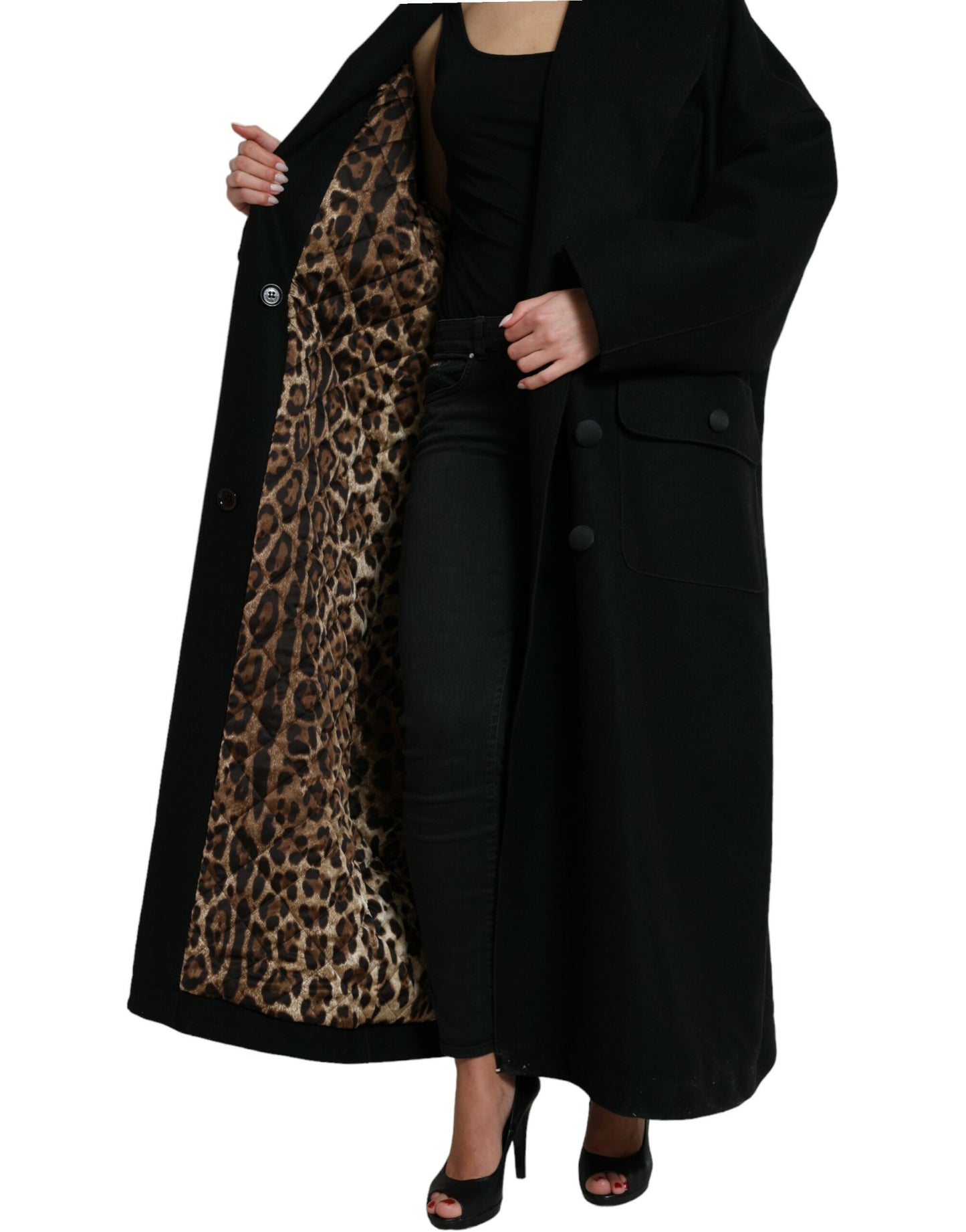 Elegant Black Double-Breasted Trench Coat