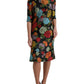 Black Floral Embroidery Knee Length Dress