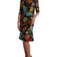 Black Floral Embroidery Knee Length Dress