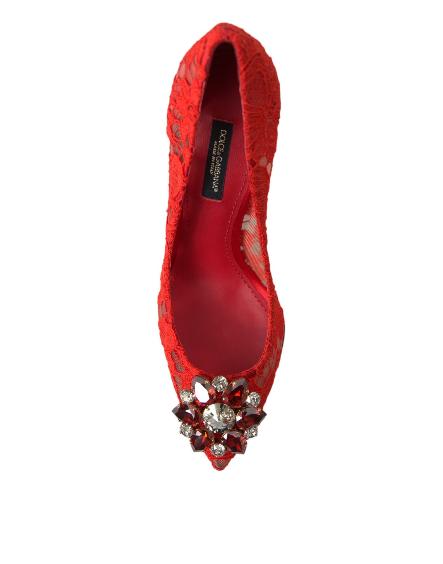 Exquisite Crystal-Embellished Red Lace Heels