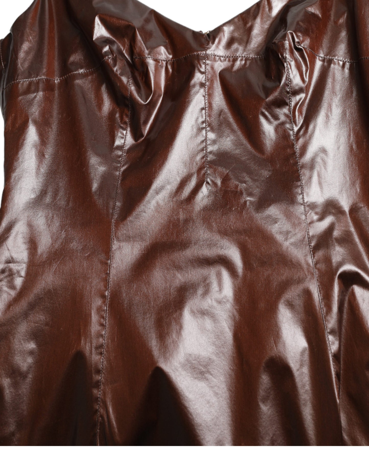 Brown Shiny Silk Sheath Sleeveless Bodycon Midi Dress