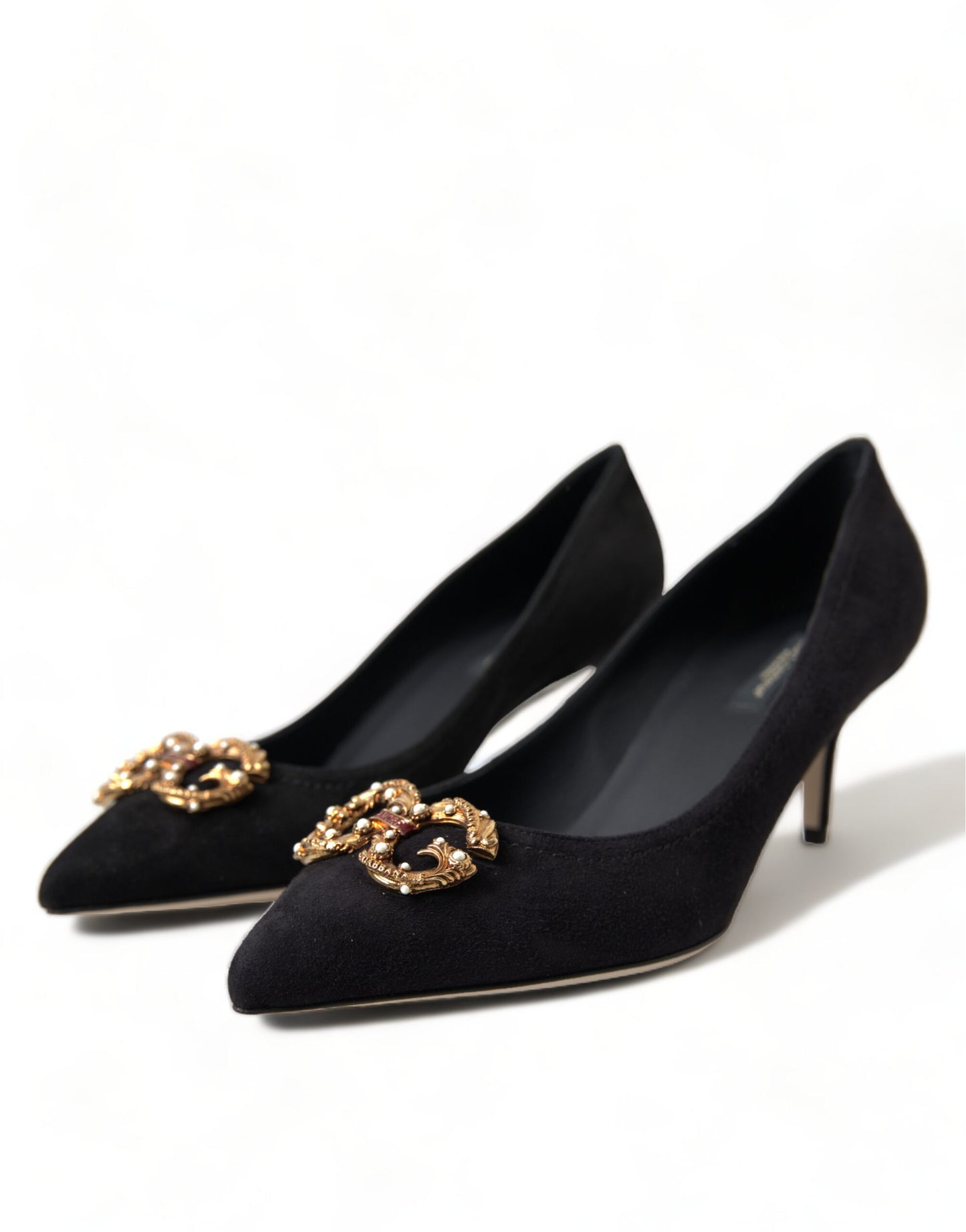 Elegant Black Leather Suede Pumps