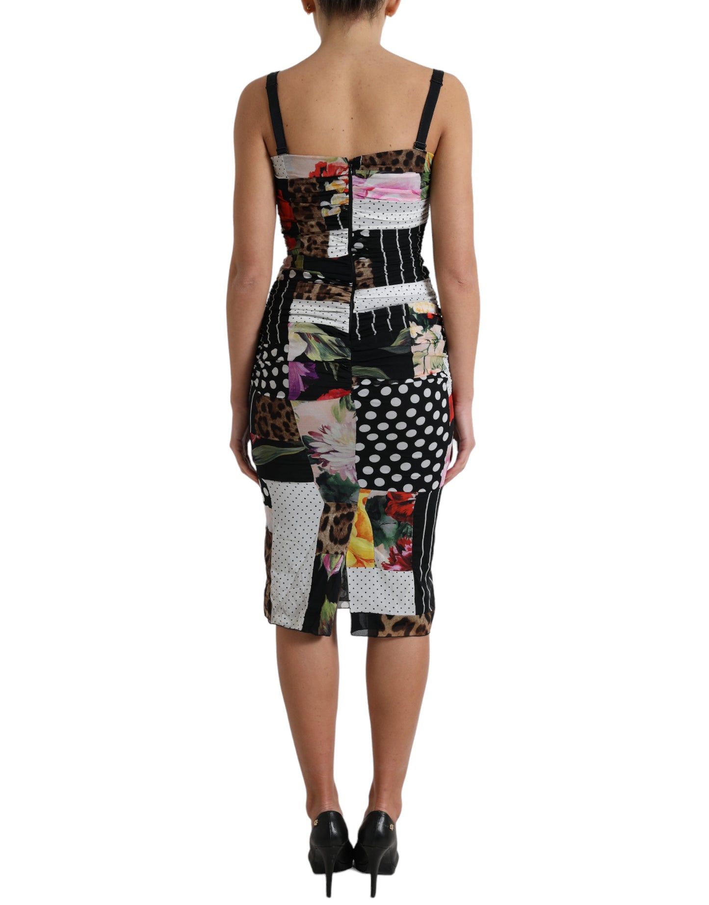 Multicolor Patchwork Midi Floral Leopard Bodycon Dress