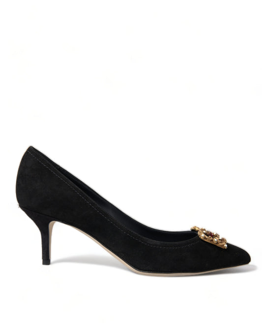 Elegant Black Leather Suede Pumps