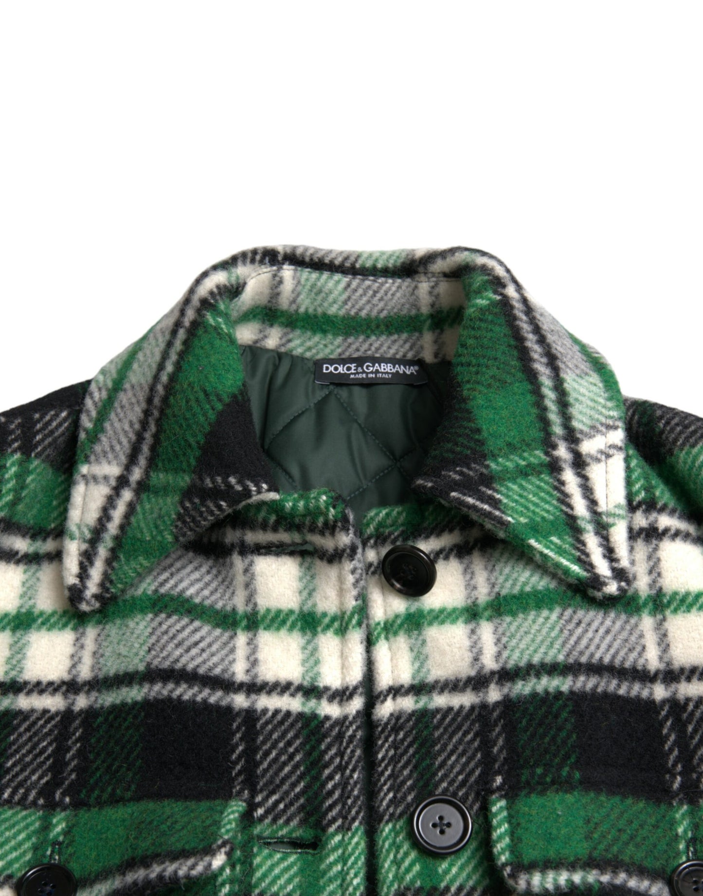 Green Plaid Long Sleeve Casual Coat Jacket