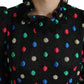 Black Polka Dot Ruffle Cotton Midi Dress