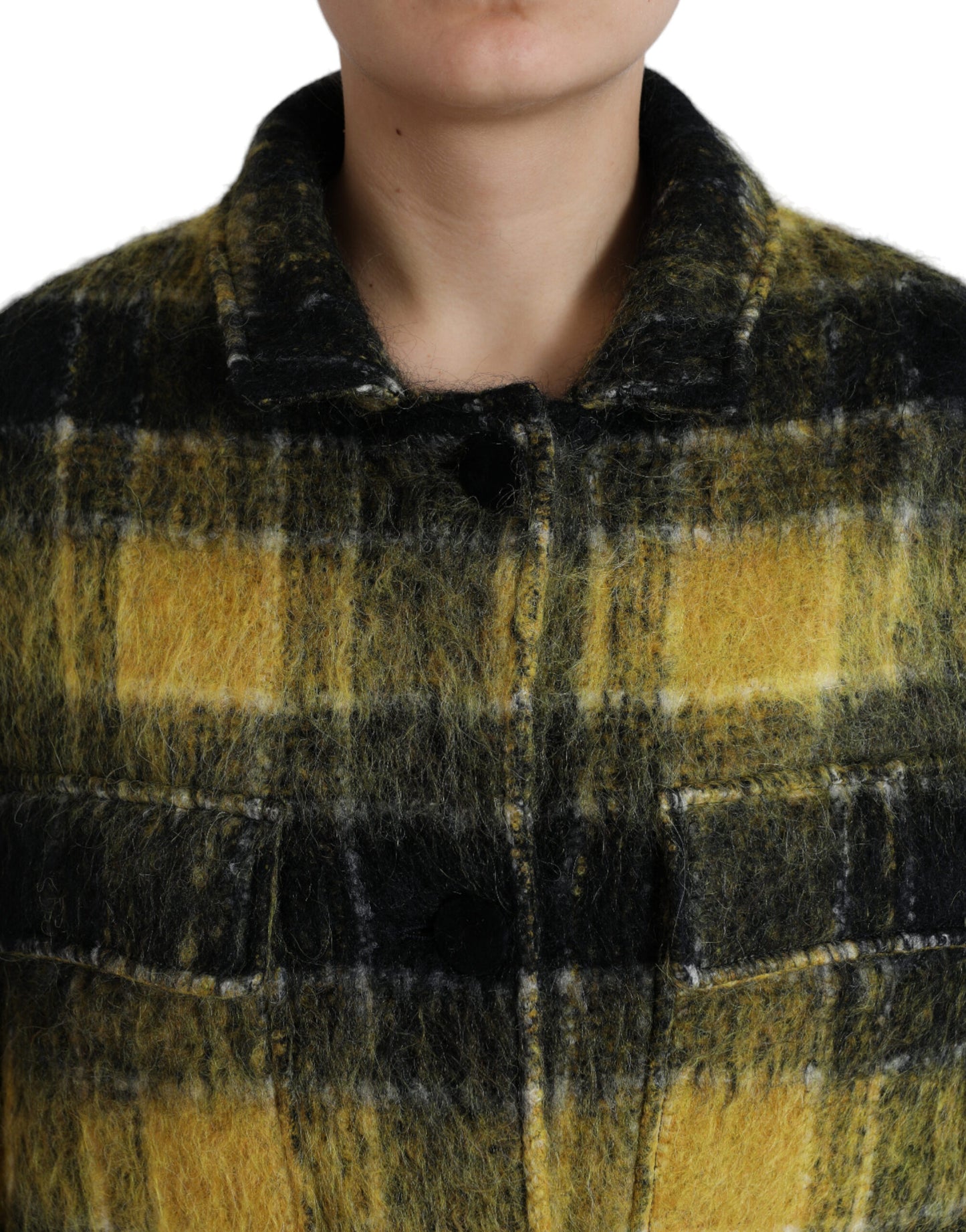 Yellow Plaid Long Sleeve Casual Coat Jacket