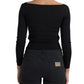Black Viscose Square Neck Pullover Blouse