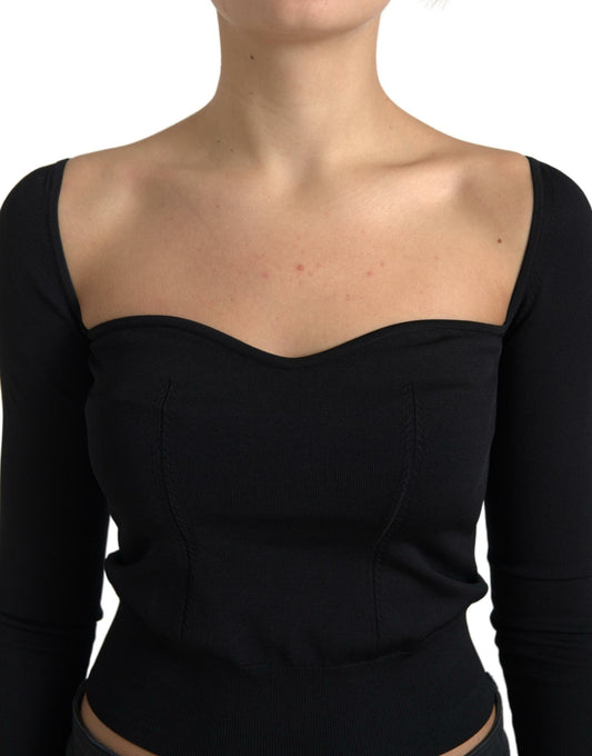 Black Viscose Square Neck Pullover Blouse