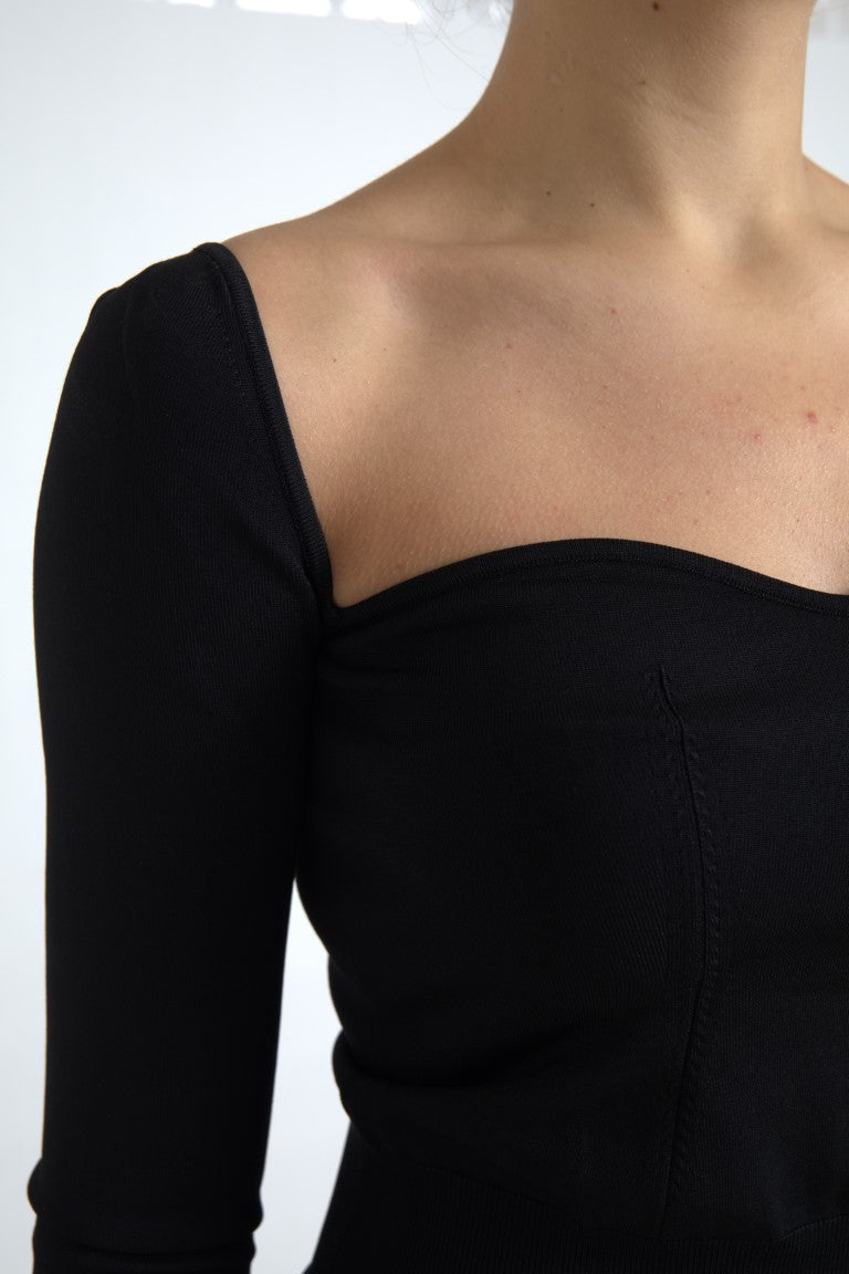 Black Viscose Square Neck Pullover Blouse