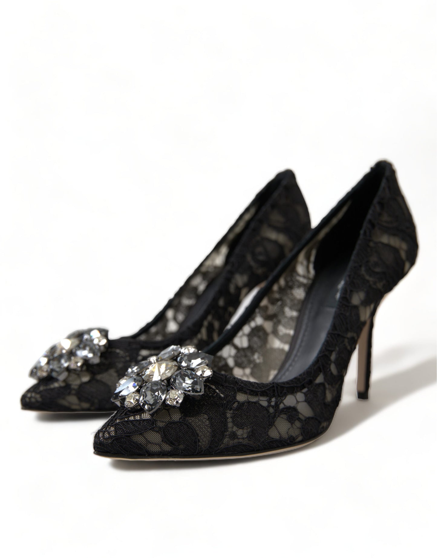 Elegant Taormina Lace Heels with Crystal Embellishment