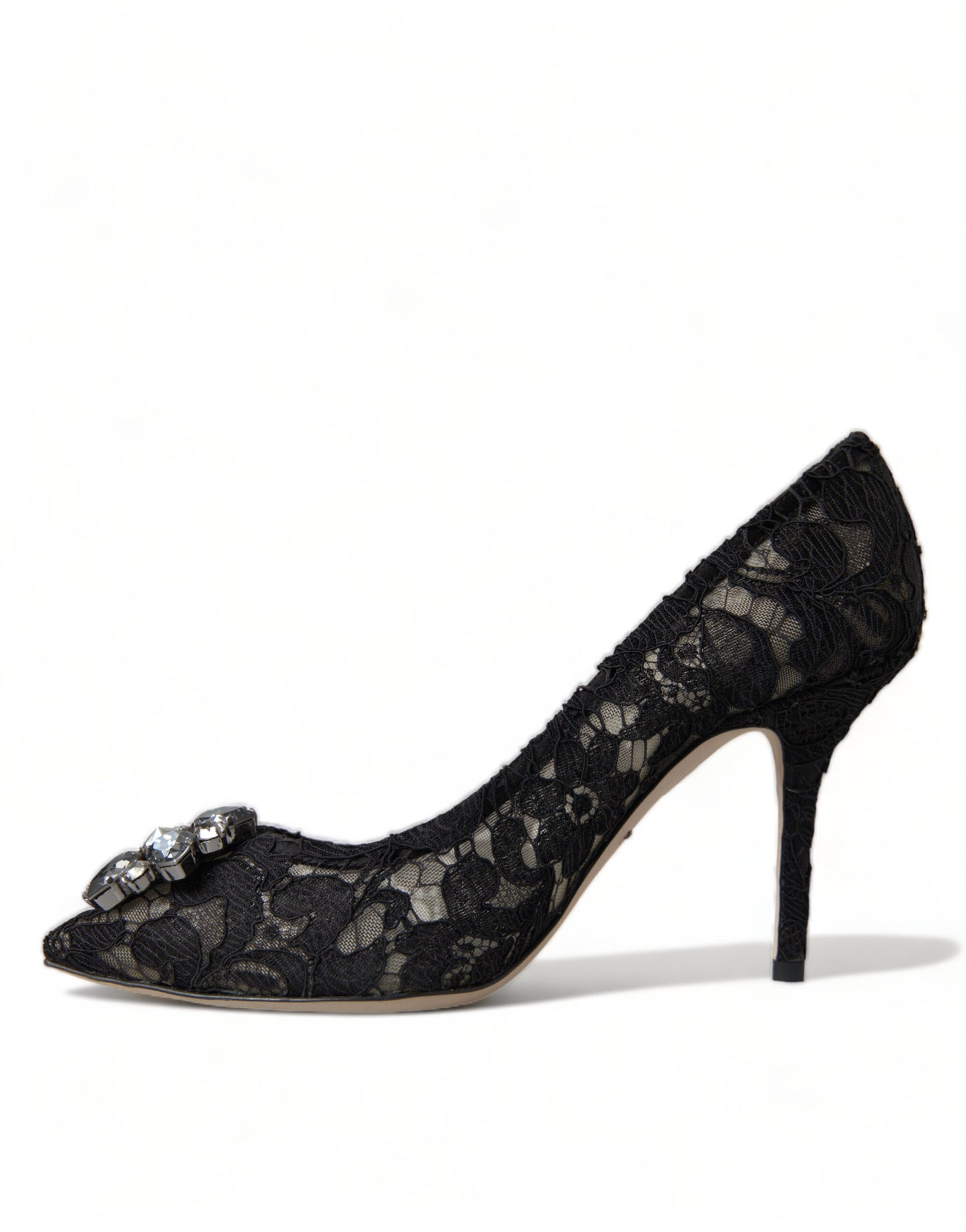 Elegant Taormina Lace Heels with Crystal Embellishment