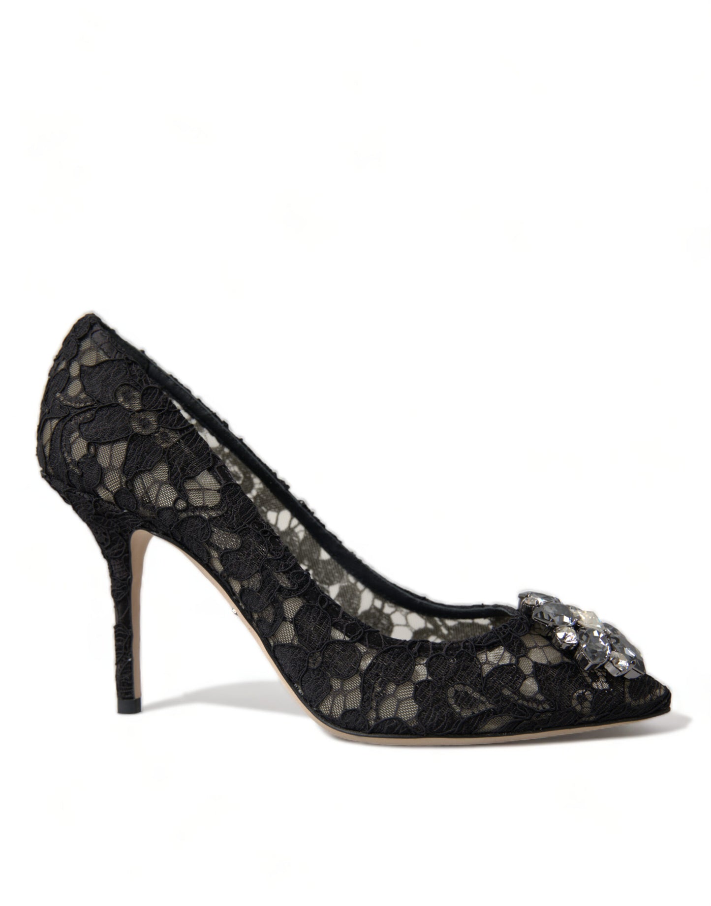 Elegant Taormina Lace Heels with Crystal Embellishment