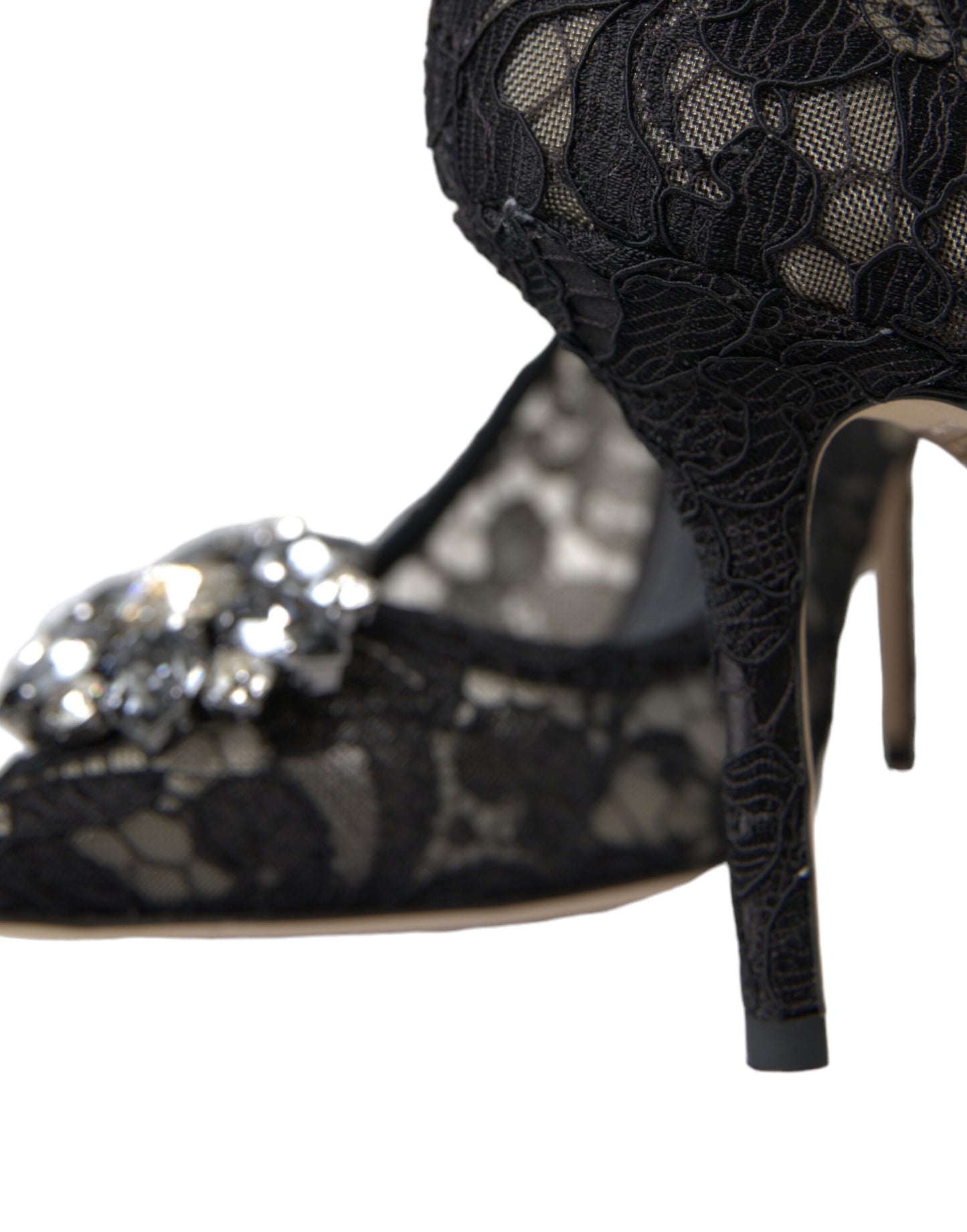 Elegant Taormina Lace Heels with Crystal Embellishment