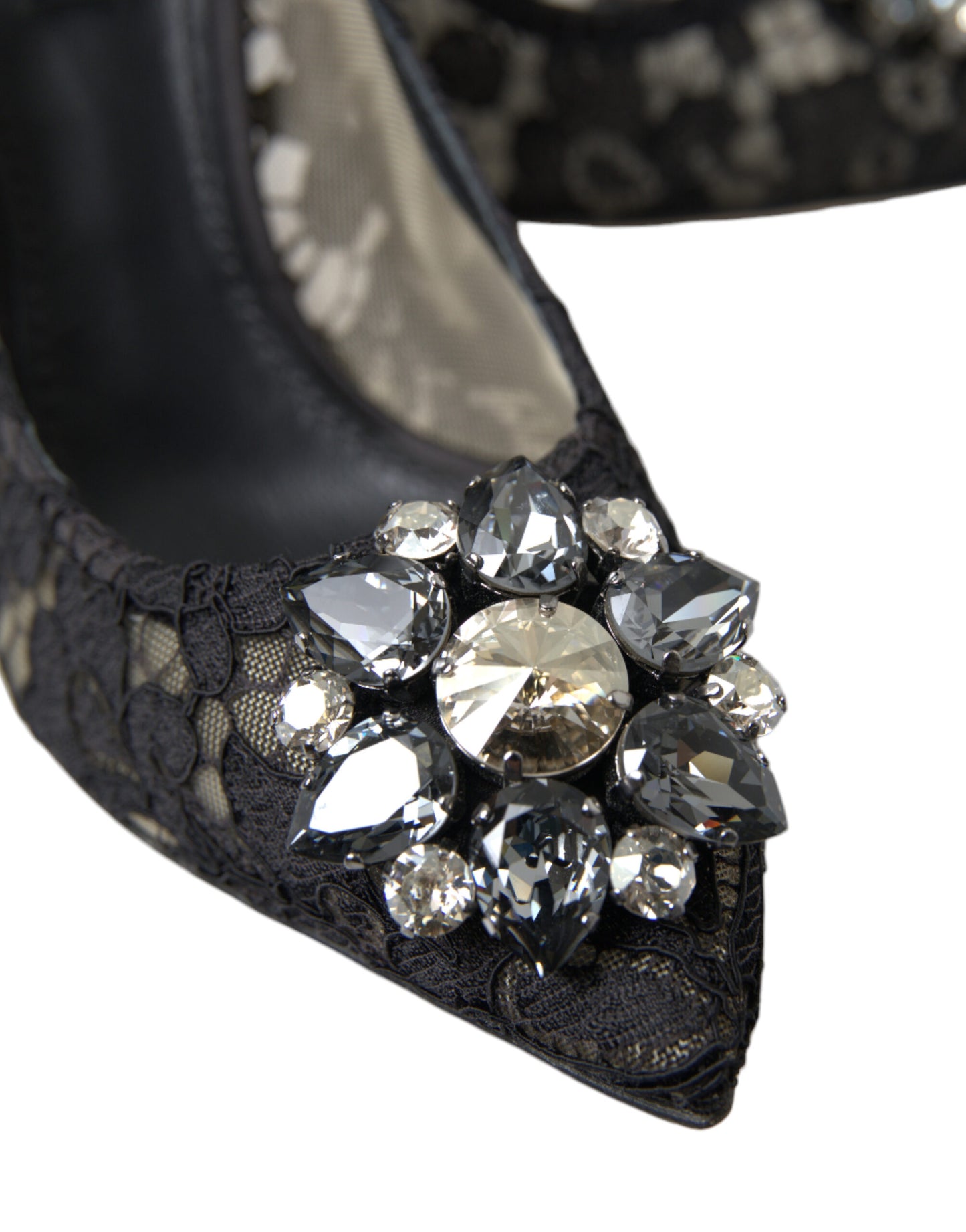 Elegant Taormina Lace Heels with Crystal Embellishment