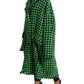 Green Houndstooth Full Sleeve Long Coat Jacket