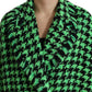 Green Houndstooth Full Sleeve Long Coat Jacket