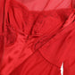 Red Silk Pleated Aline Long Sleeve Midi Dress