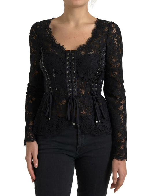 Elegant Sheer Lace Long Sleeve Blouse