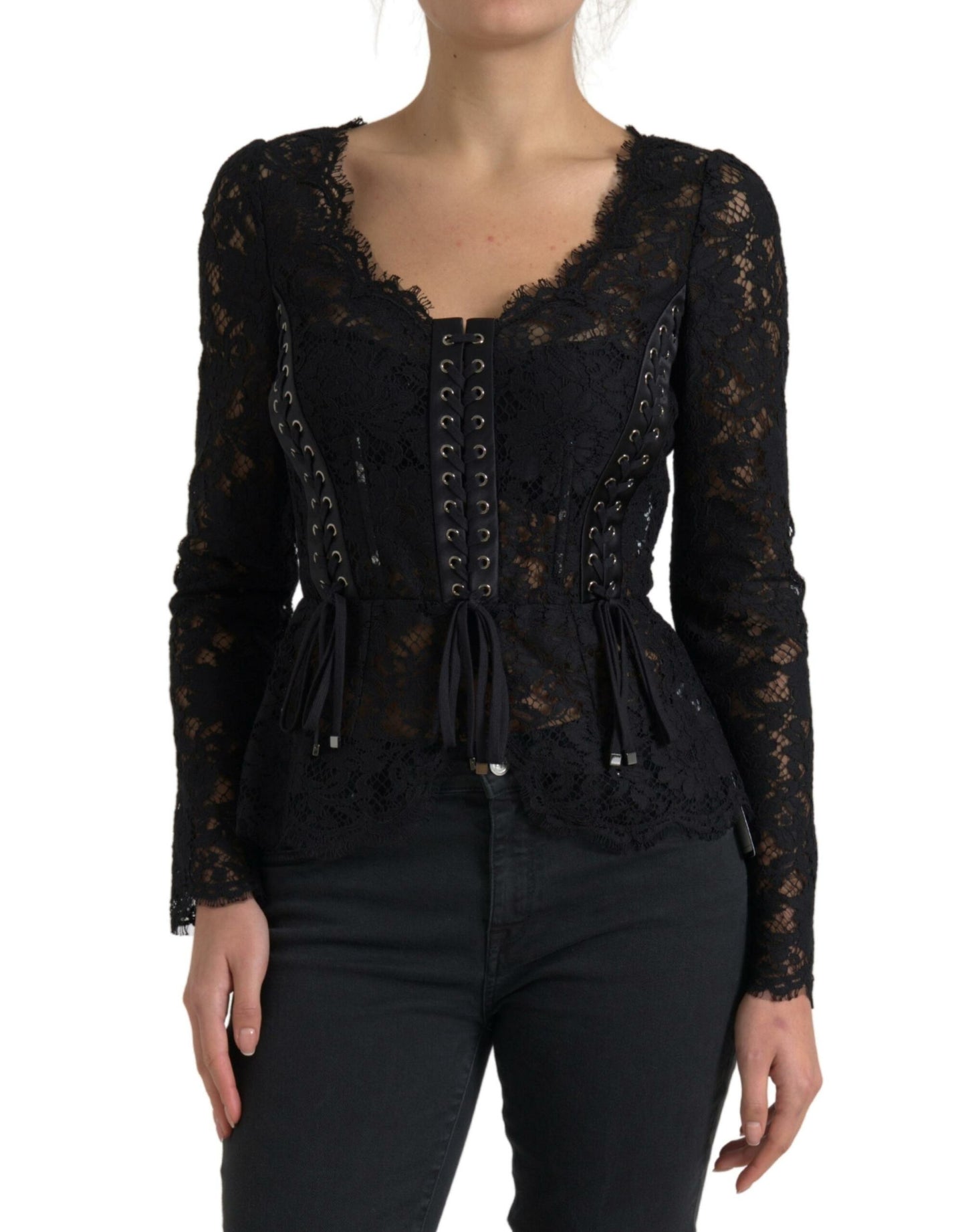 Elegant Sheer Lace Long Sleeve Blouse