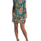 Multicolor Geometric Print Silk Crystals Midi Dress