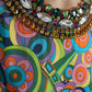 Multicolor Geometric Print Silk Crystals Midi Dress