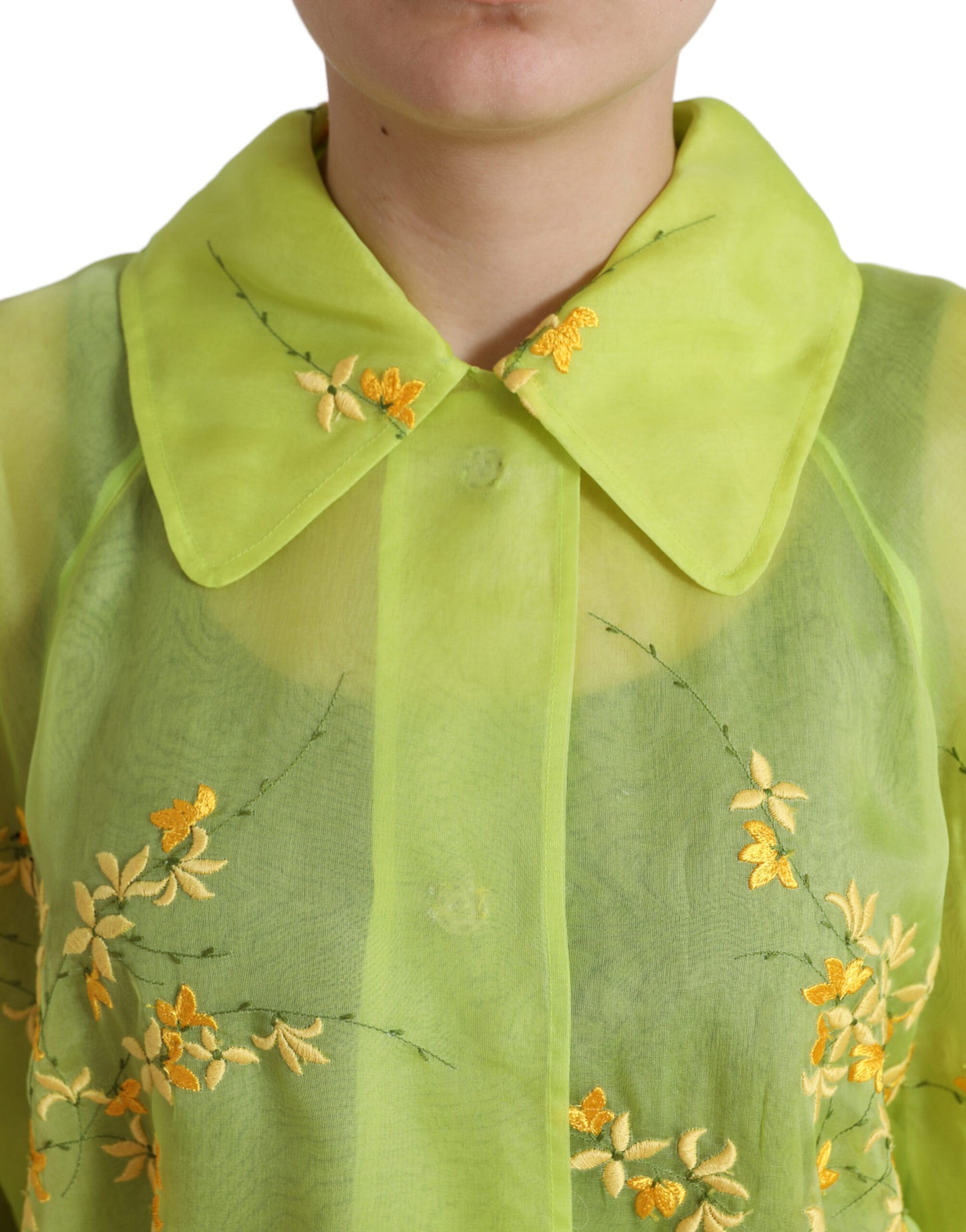 Green Silk Floral Embroidery Long Coat Jacket